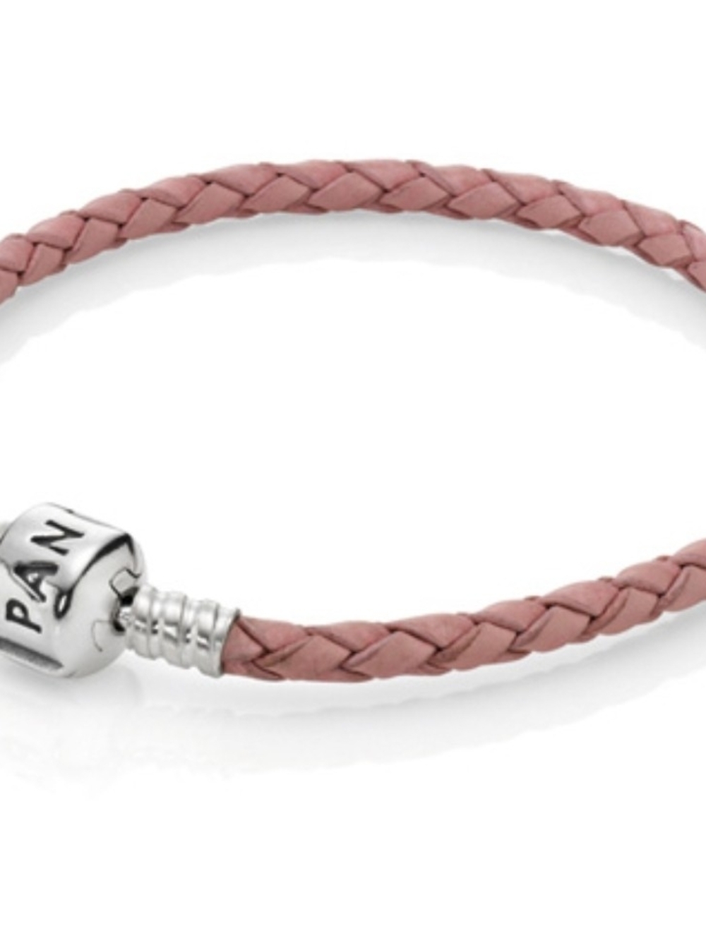 Pandora Blush Pink Braided Leather Bracelet with Sterling Clasp 7inchs.